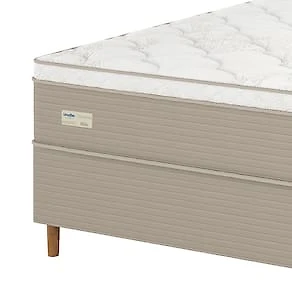 Miniatura Cama Box Casal Umaflex Milão com Revestimento em Malha + Colchão com Euro Pillow e Molas Ensacadas 30x138x188cm – Bege e Branca