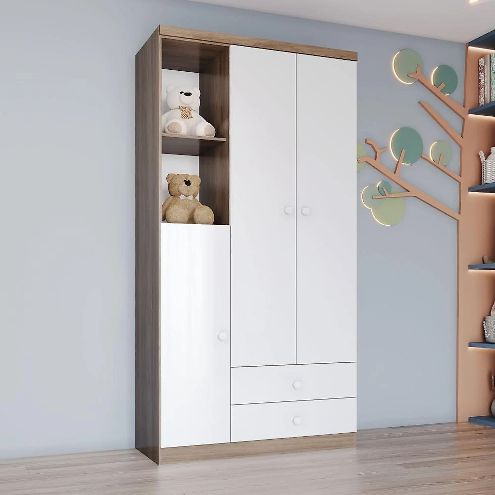 Quarto de Bebê Compacto com Berço e Guarda Roupa Lápis de Cor Espresso Móveis Rústico/Branco