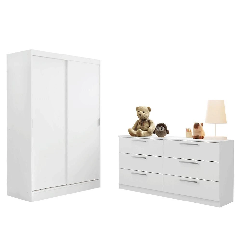 Quarto infantil completo guarda-roupa 2 portas 2 gavetas e cômoda madesa