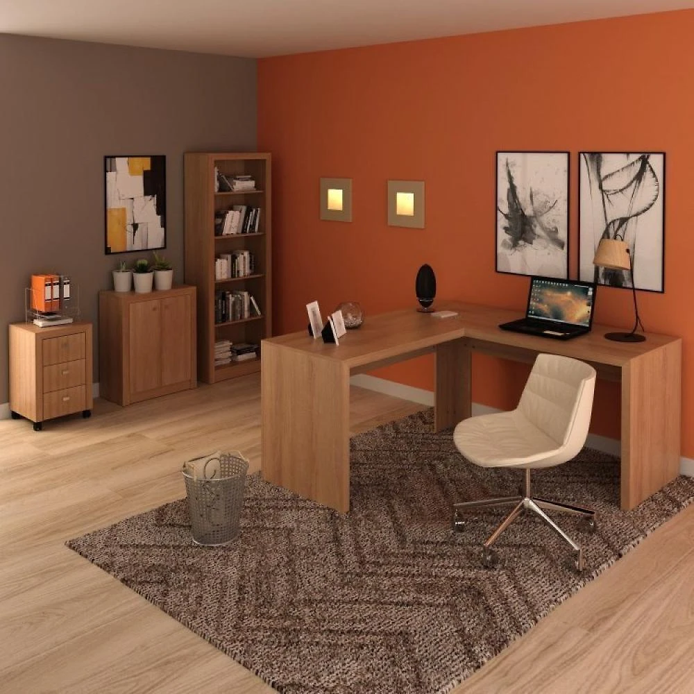Kit 4 Peças com 1 Mesa em L 1 Balcão 1 Gaveteiro 1 Estante Espresso Móveis