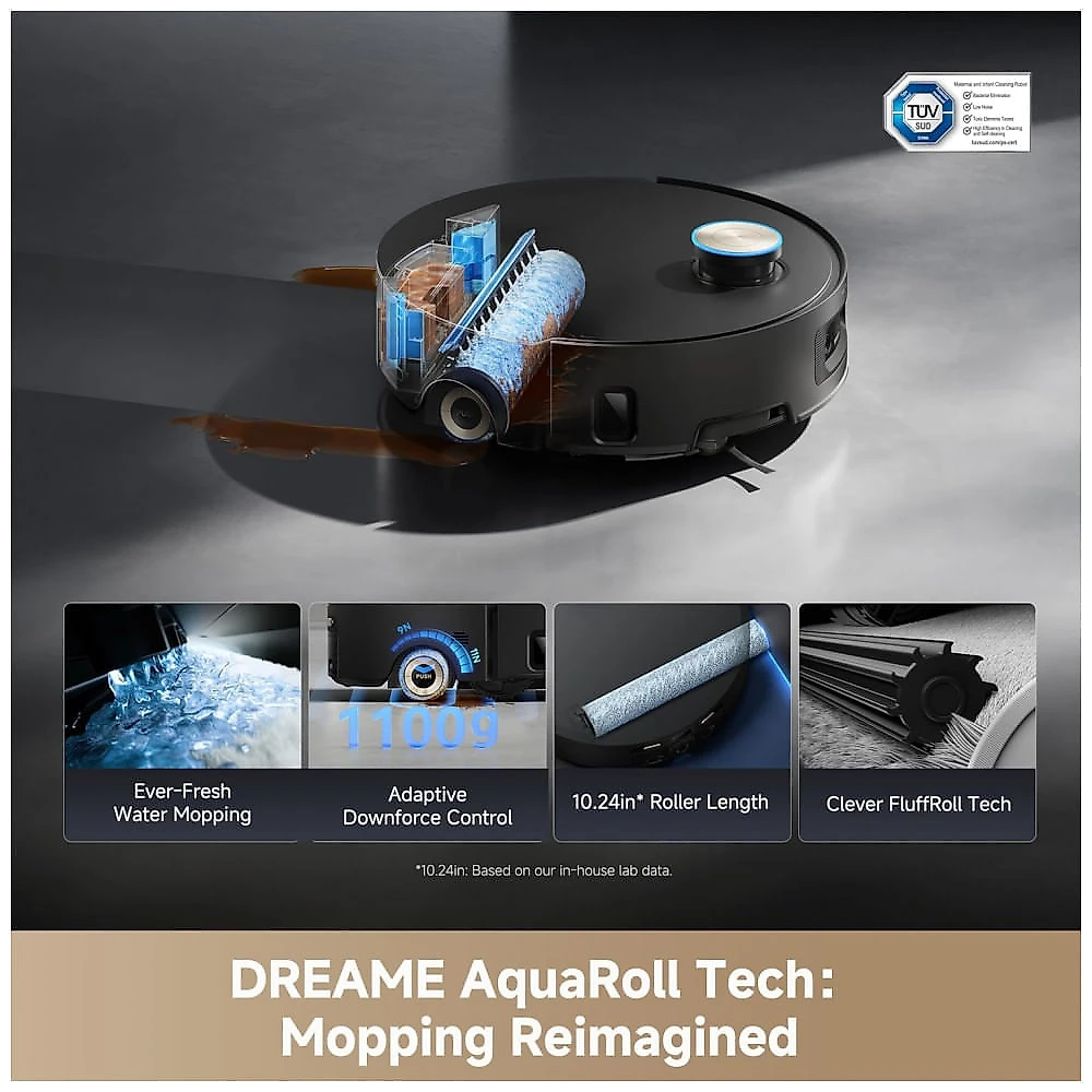 Robô Aspirador e Esfregão Dreame Aqua10 Ultra 30.000Pa com Dock Auto-Limpeza e Sensor Roller Mop Estendido Preto