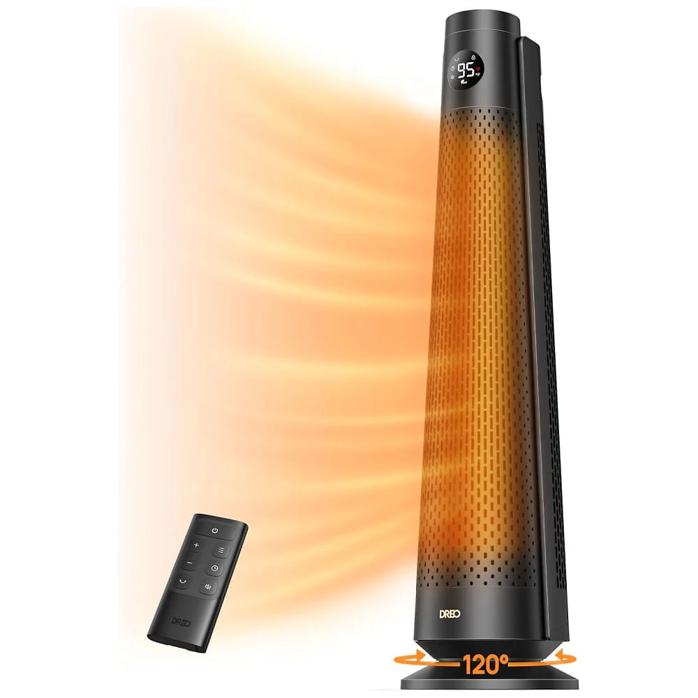 Aquecedor Dreo para Ambientes Amplos, 76 cm, Controle Remoto, Oscilação de 120°, Termostato Ajustável, 5 Níveis de Calor, 3 Níveis de Ventilação, 8