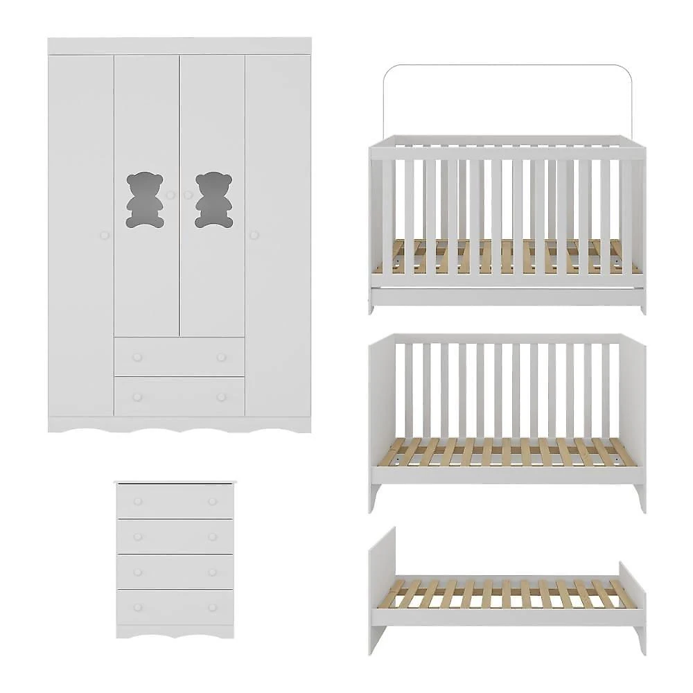 Quarto De Bebê Completo Com Berço Americano 3 Em 1 Colchão Doçura Multimóveis MP4666 Branco