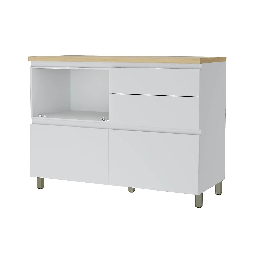 Balcão 1 Porta Basculante 4 Gavetas 120Cm  100% Mdf Rainha Branco/Nature