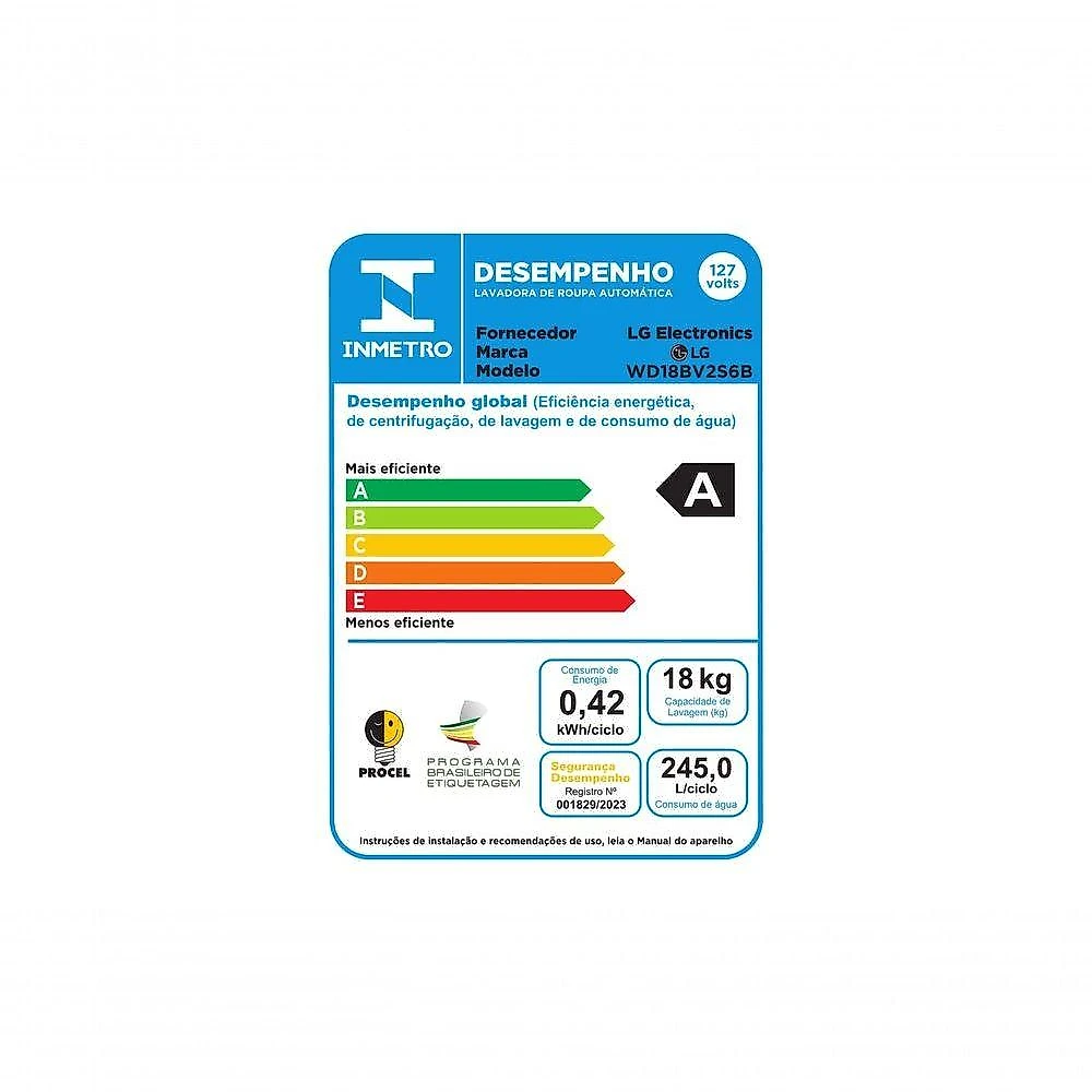 Lava e Seca LG Smart 18kg Black Inox com Inteligência Artificial AIDD™ WD18BV2S6B 127V
