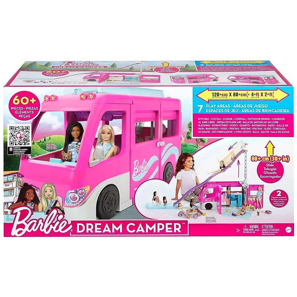 Õnibus de Acampamento da Barbie com 60 Acessórios Incluindo Móveis e Piscina