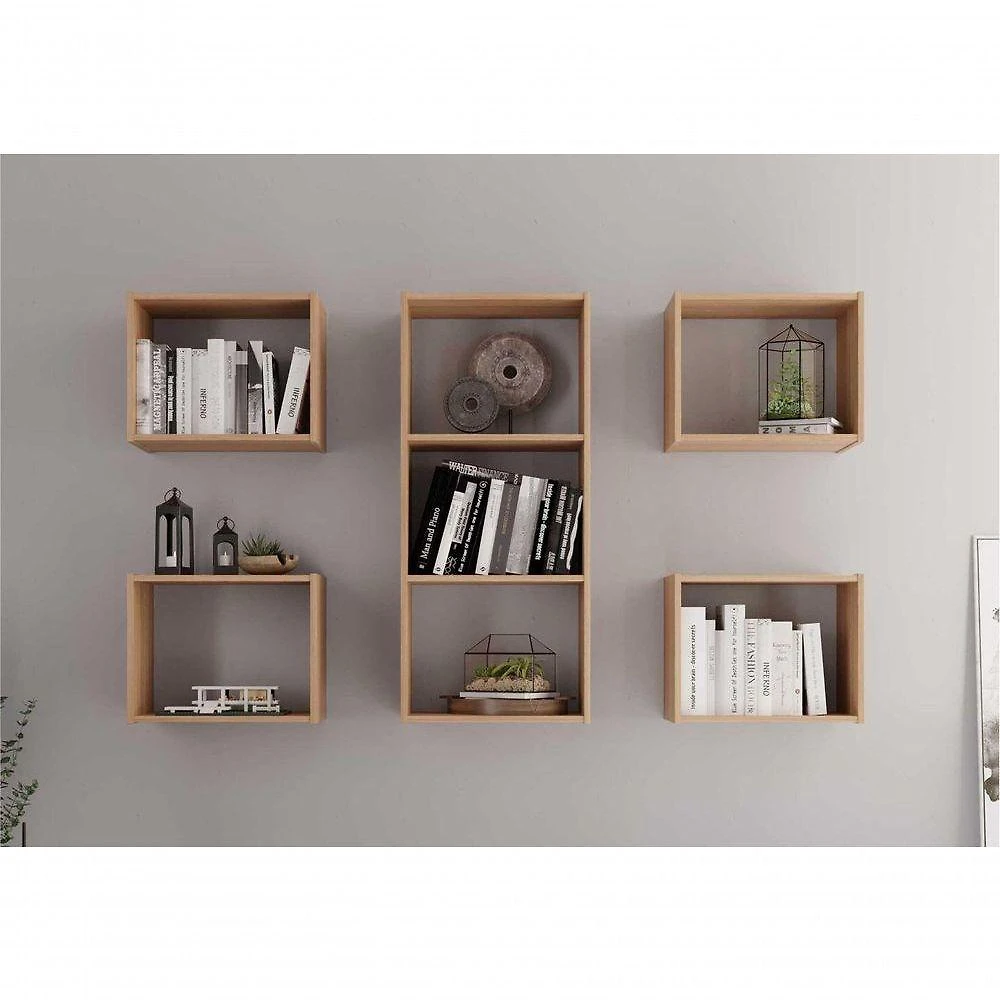 Nicho Decorativo Horizon 7 Compartimentos Retangular MDP Organizacao Escritorio Amadeirado Plata