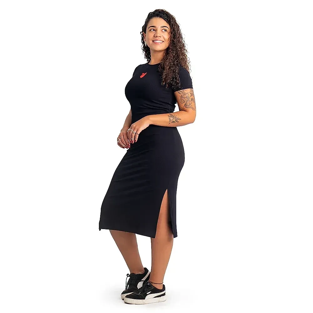 Vestido Manga Curta Canelado Athletico Preto TAM 2G