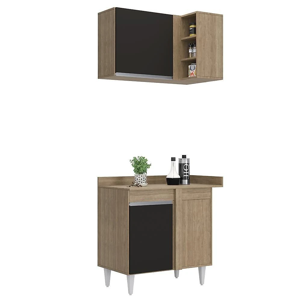 Armário De Cozinha Modulado De Canto Esquerdo 5 Peças Cp52 Balcão Sem Tampo Castanho/preto - Lumil