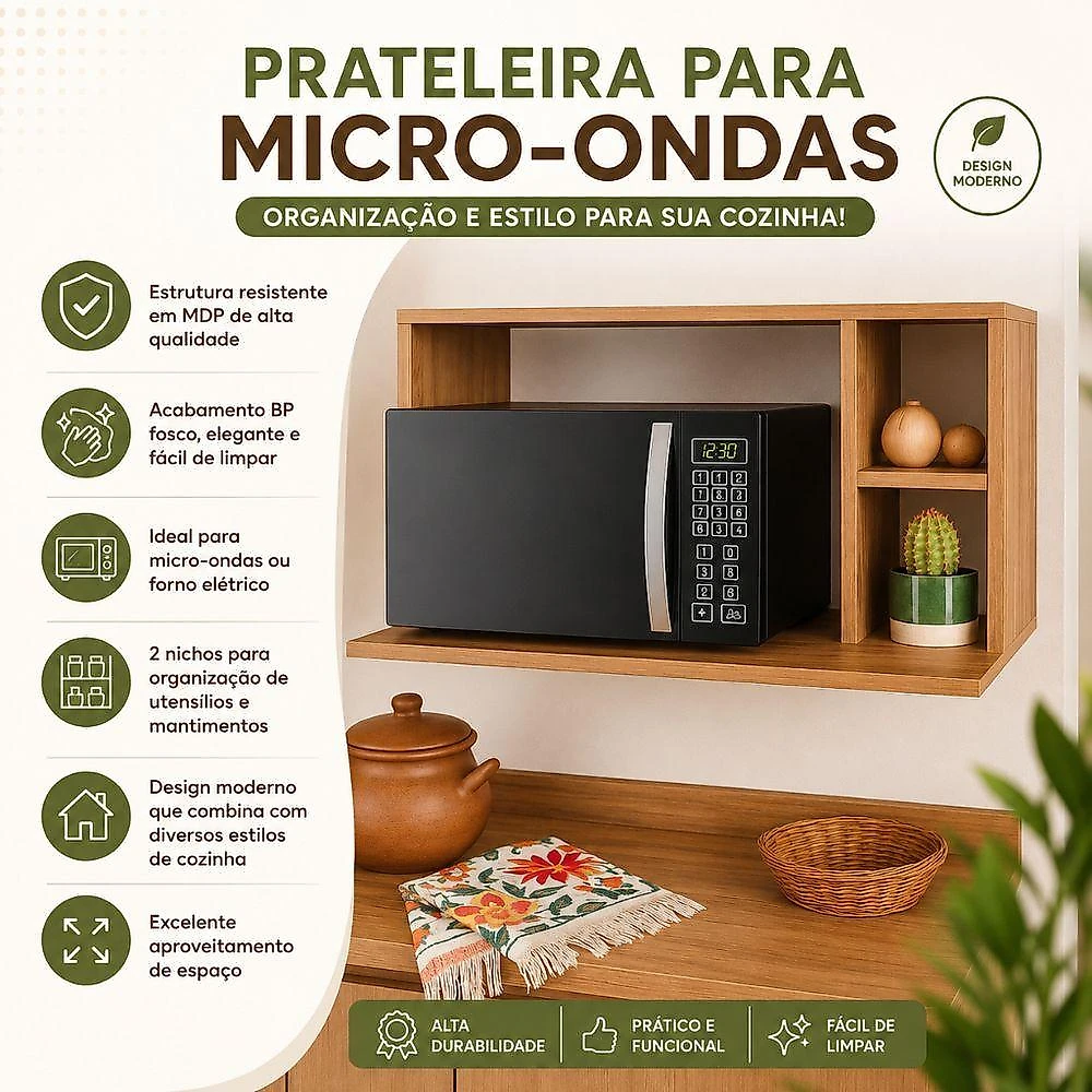 Suporte para Micro-ondas com 2 Nichos MDP Freijó