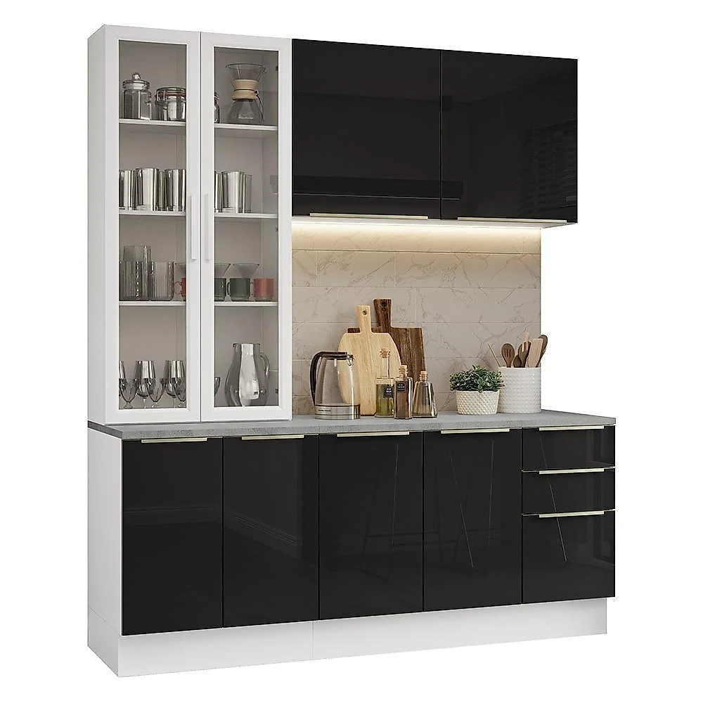 Armário De Cozinha Completa 190cm Lux Madesa Branco Preto