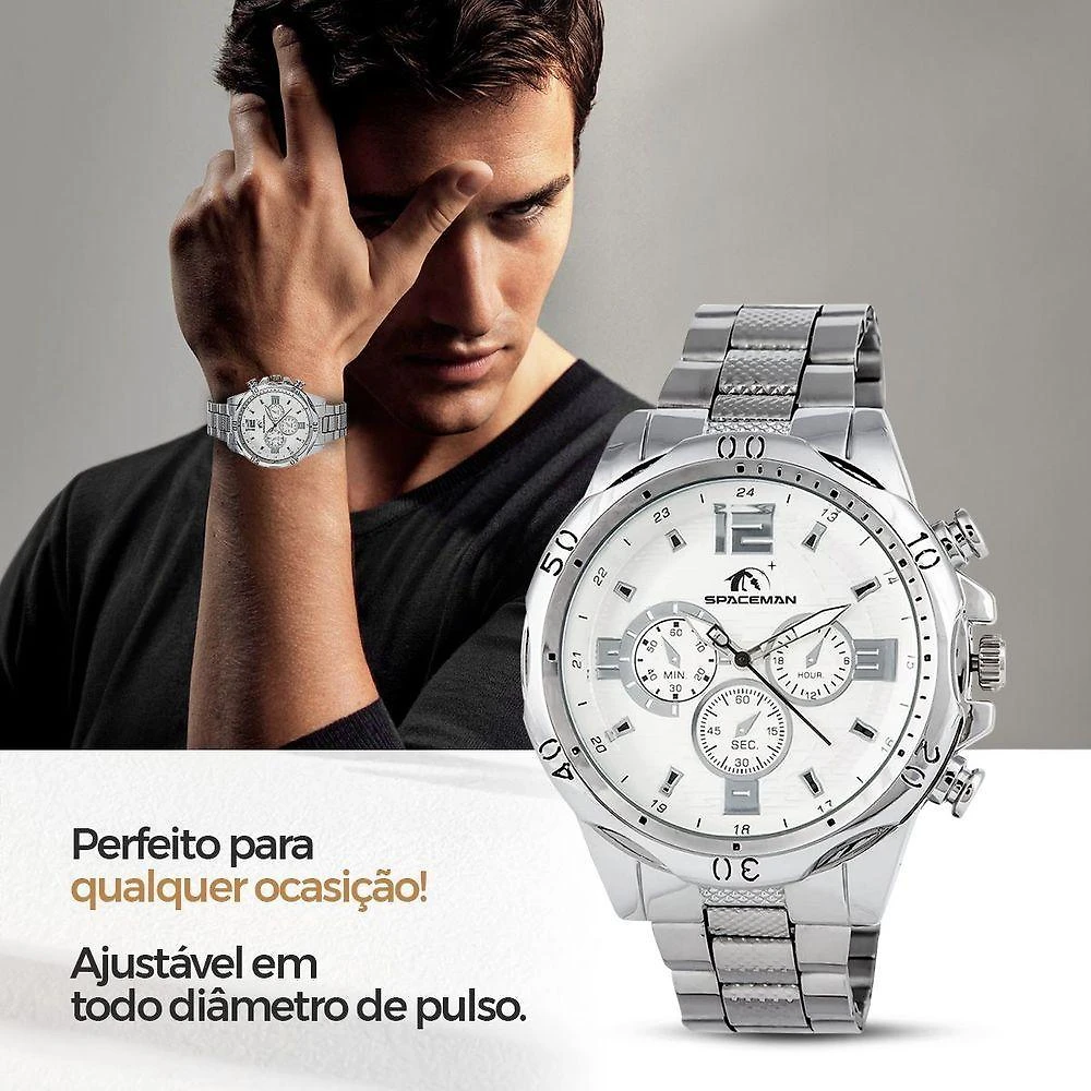 Relogio Aço Inoxidável Prata Masculino Oculos Sol Cordao