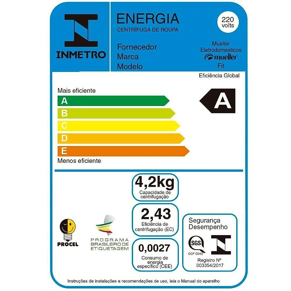 Centrífuga de Roupas Automática Mueller Fit 12,6KG Branco 110V