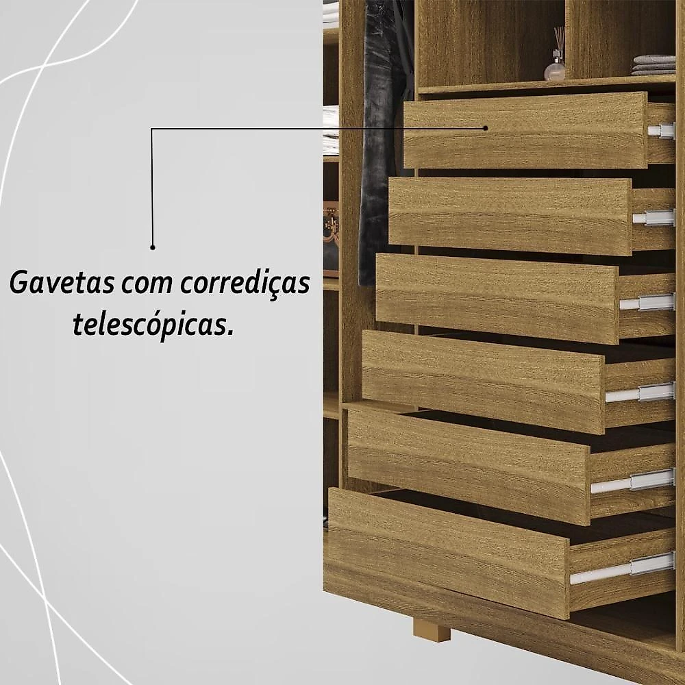 Guarda Roupa Casal 6 Portas 6 Gavetas Dubai Majestic-fendi Nature-fendi