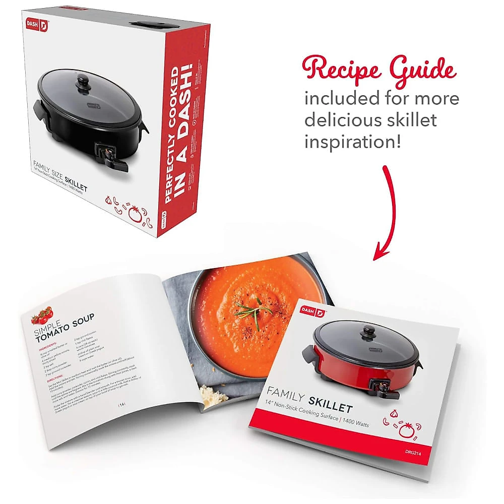 Frigideira Elétrica Dash Família Grande com Superfície Antiaderente de 35,56 cm e Livro de Receitas para Pizza, Hambúrgueres, Cookies, Fajitas, Café