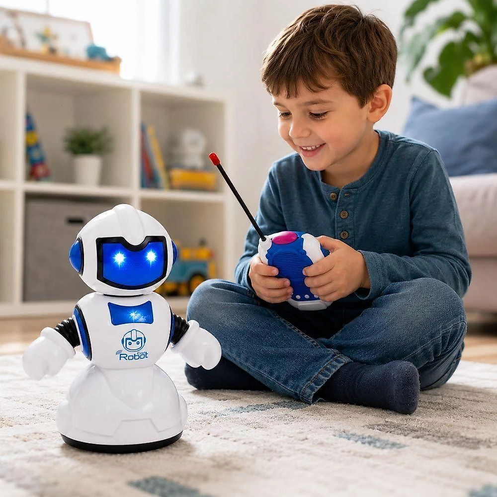 Robo de Brinquedo Controle Remoto Luz Som Movimento Interativo Eletronico Inteligente Azul Infantil