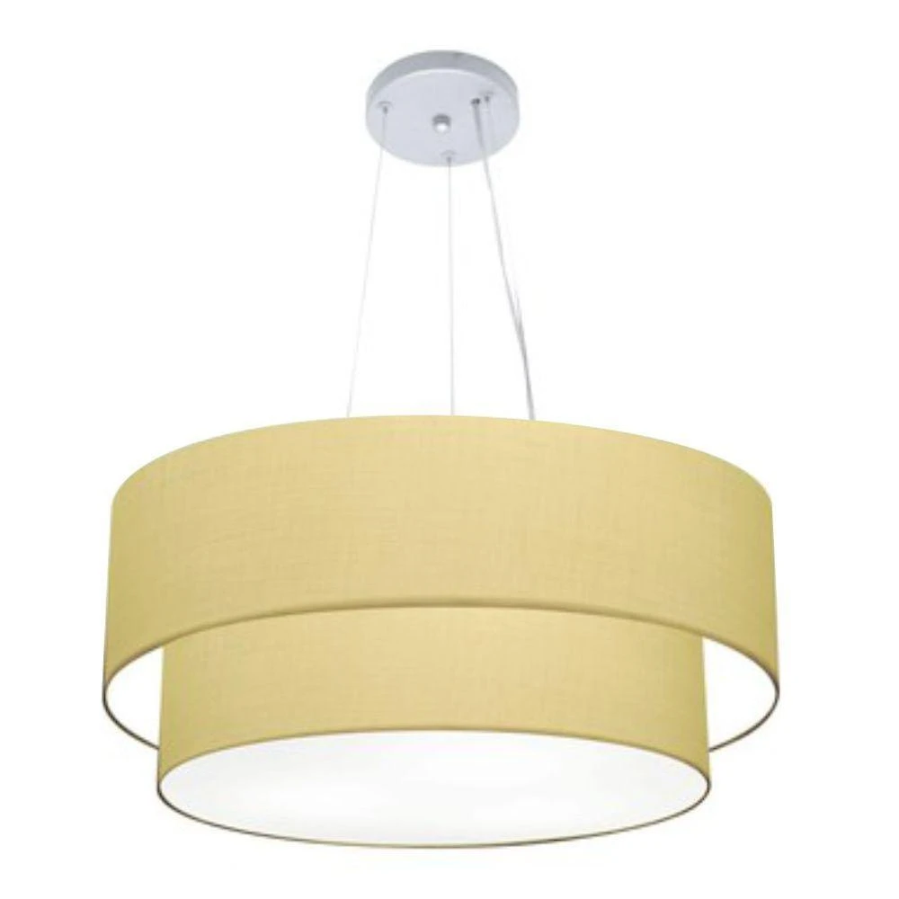 Lustre Pendente Duplo Cilíndrico Vivare Md-4082 Cúpula Em Tecido 60x50cm - Bivolt Algodão-crú 127/220v