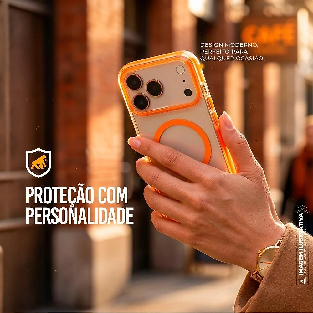 Capa para Iphone 17 Pro Max Gshield Akroma Magsafe Proteção Reforçada Laranja 1 Unidade