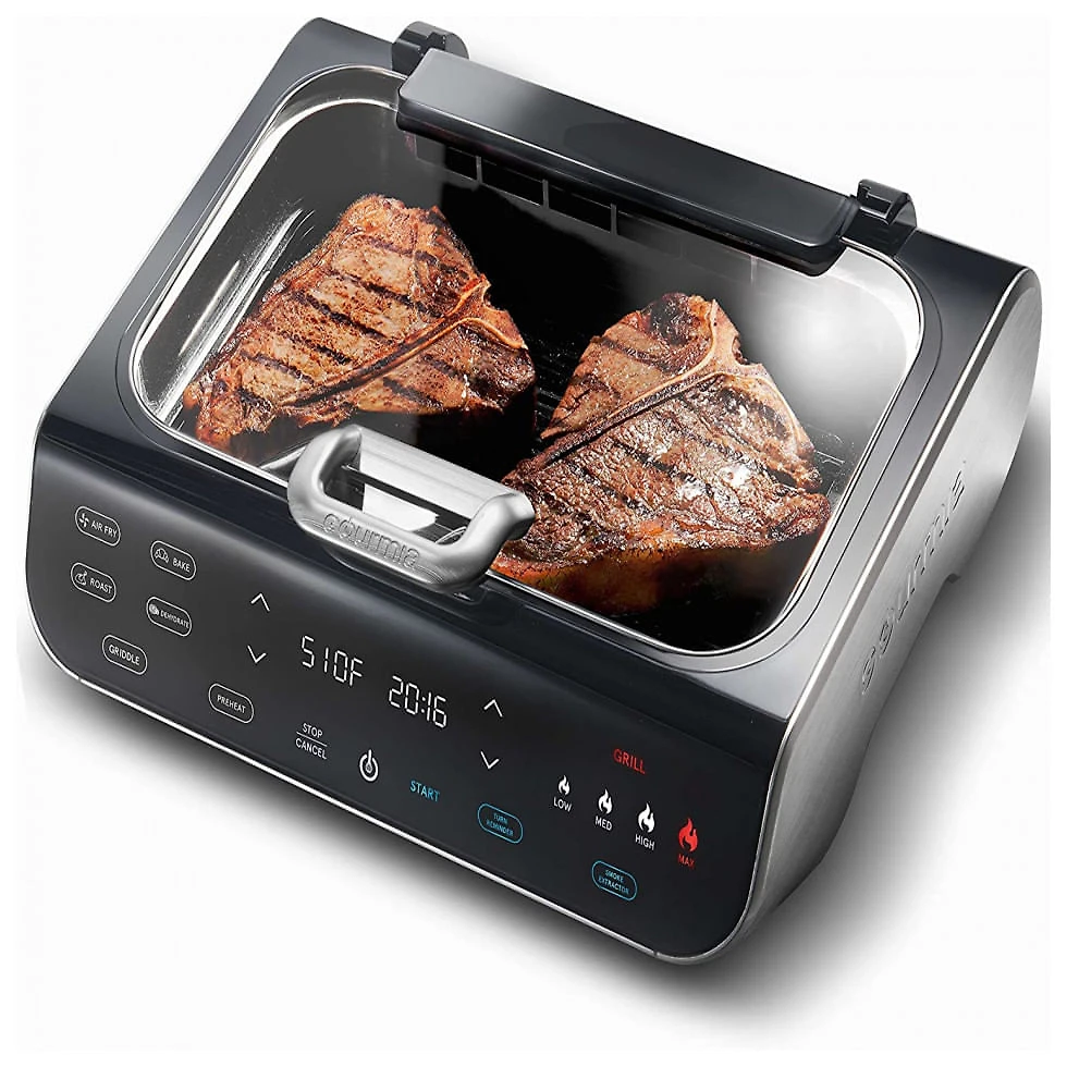 Churrasqueira Grill Elétrica até 2 Porções em Aço Inoxidável e Painel Digital, 110V, Gourmia, Preta