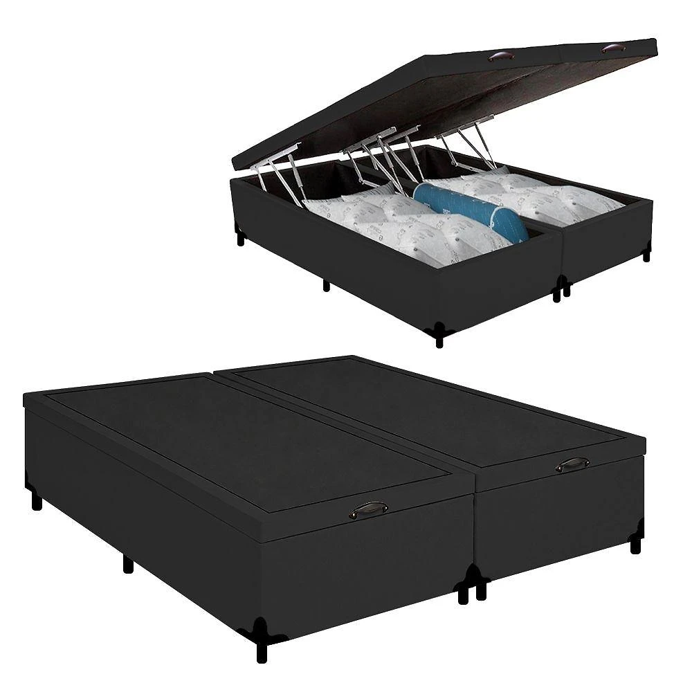 Cama Box com Baú Casal Bipartido Sintético Royal Sleep Preto