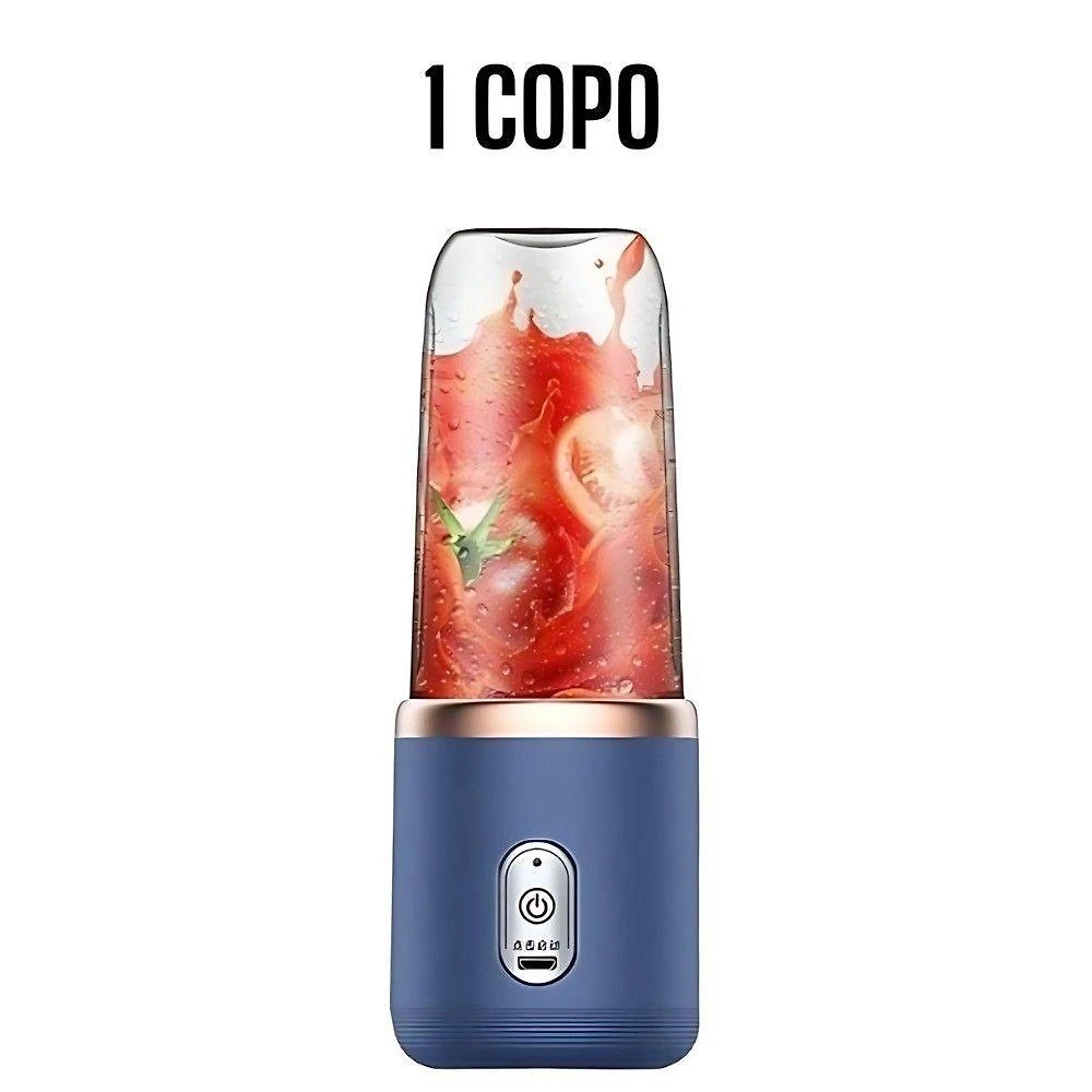 Espremedor Portátil OEM Popyo 400 ml com 6 Lâminas Aço Inox e Copo Plástico Azul 110V