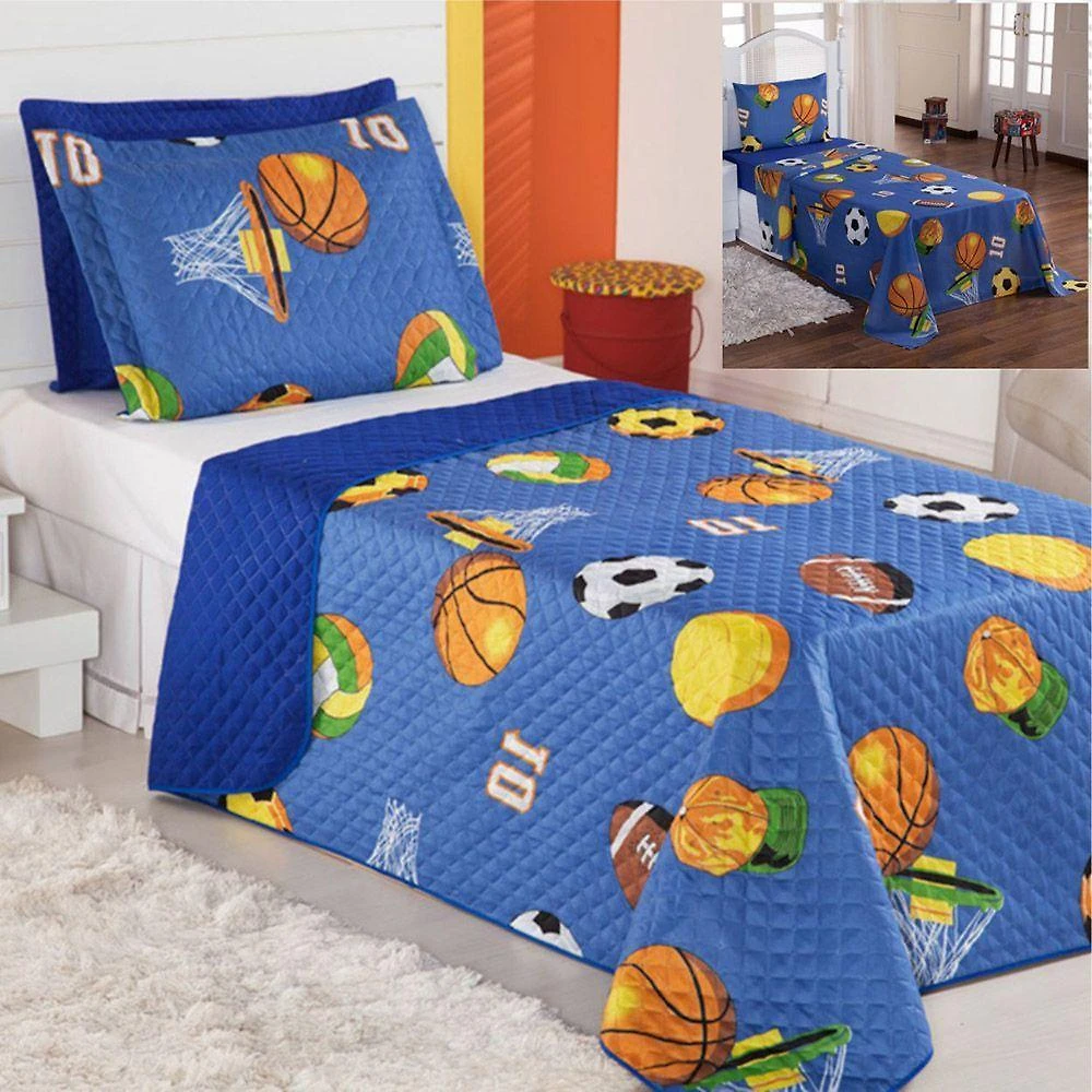 Kit Coordenado Cobre Leito Com Lençol Solteiro Alegre - Futebol - 100% Poliéster