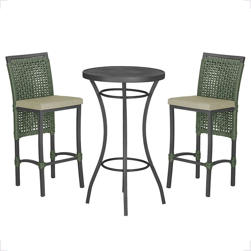 Mesa Bistrô E 2 Banquetas Roma Preta Corda Estofado 7 Trama Verde
