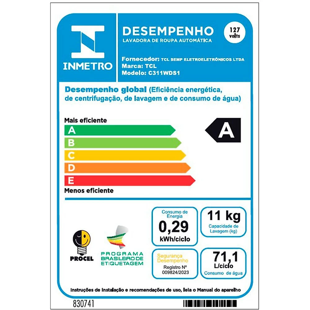 Lava e Seca 11 kg TCL Lavagem a Seco C311WDS Prata - 110V