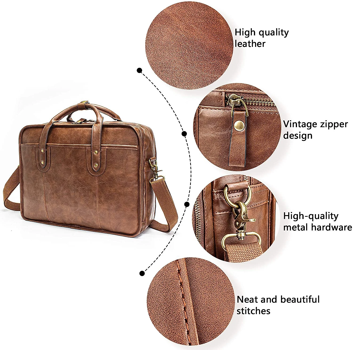 Bosidu BolsaMaleta de Couro Masculina para Laptop 40 cm Marrom