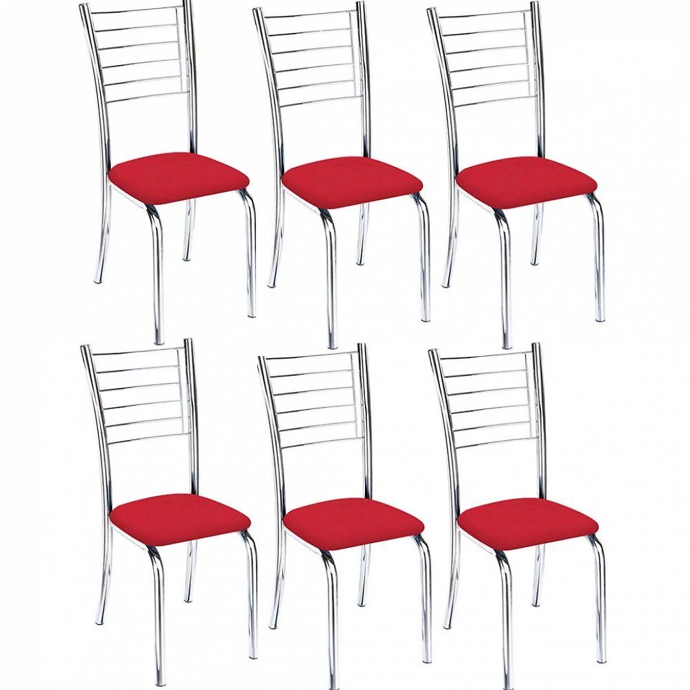 Kit 6 Cadeiras Iara Cromada Para Cozinha Vermelho
