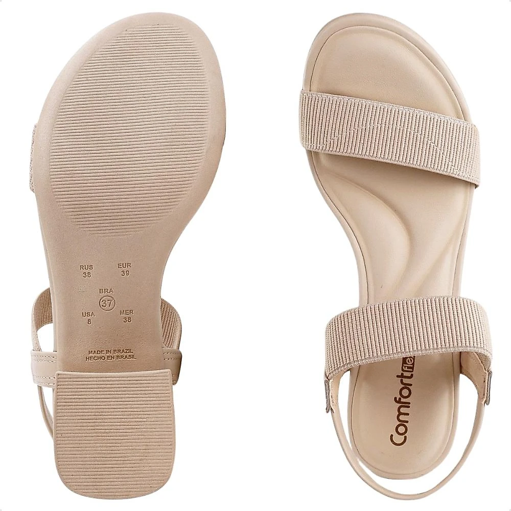 Sandália Comfortflex Salto Bloco Elástico Feminina Bege / Bege - 34