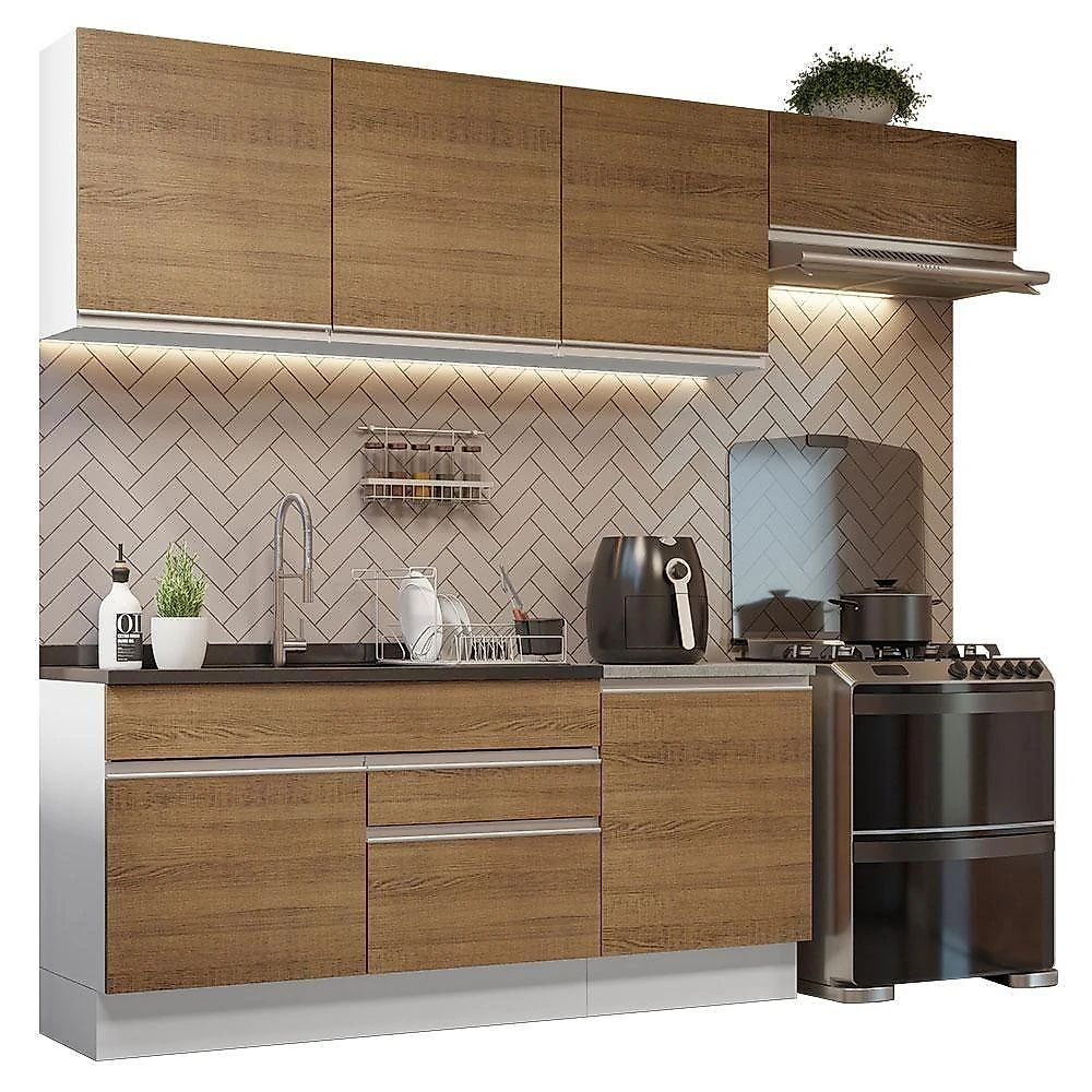 Armário De Cozinha Completa 260cm Branco/rustic Madesa