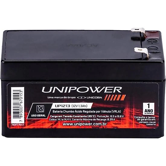 Bateria selada 12v 1,3ah up1213 unipower
