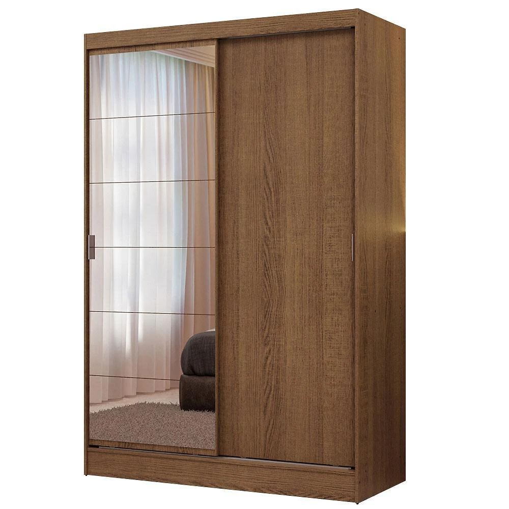 Guarda-roupa solteiro madesa luke 2 portas de correr com espelho - rustic