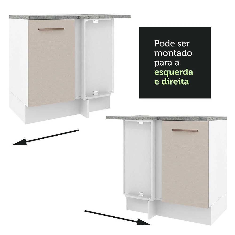 Balcão armário de cozinha de canto 1 porta branco/crema agata madesa