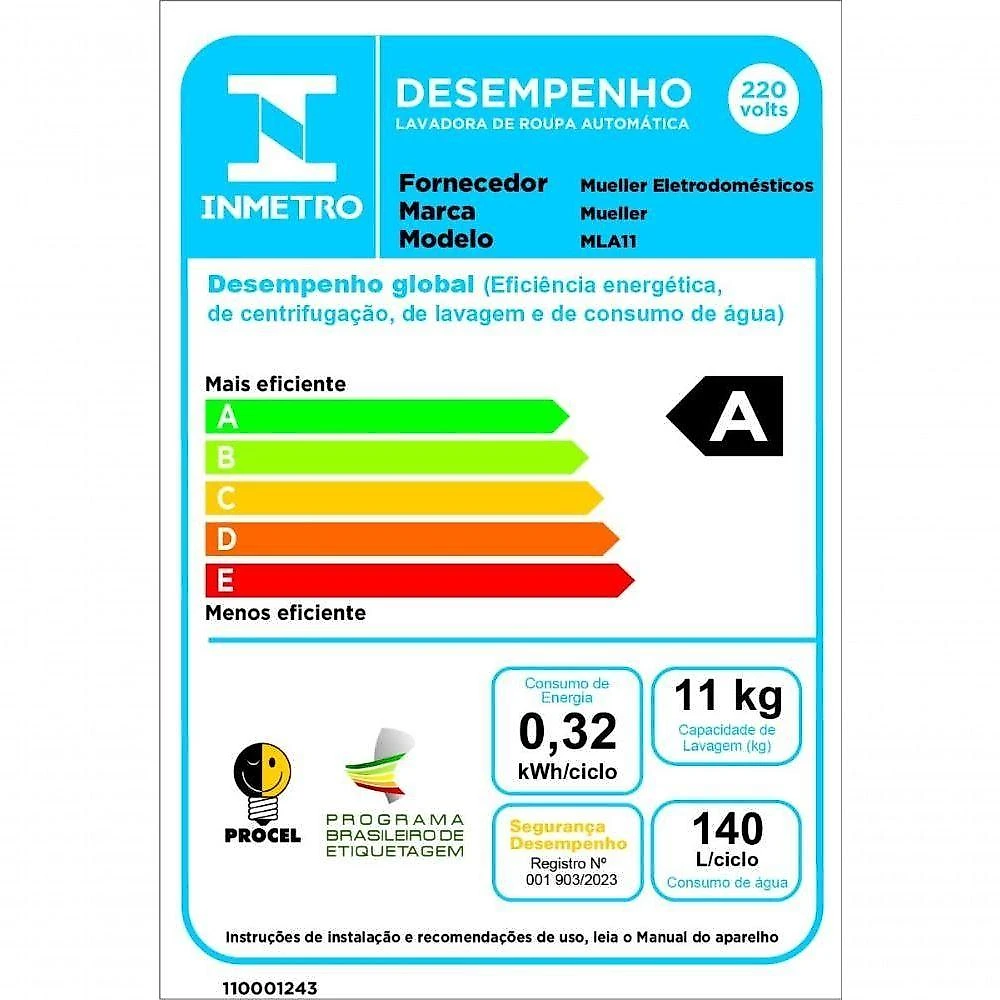Máquina De Lavar Mueller Automática 11kg MLA11 110V Branco