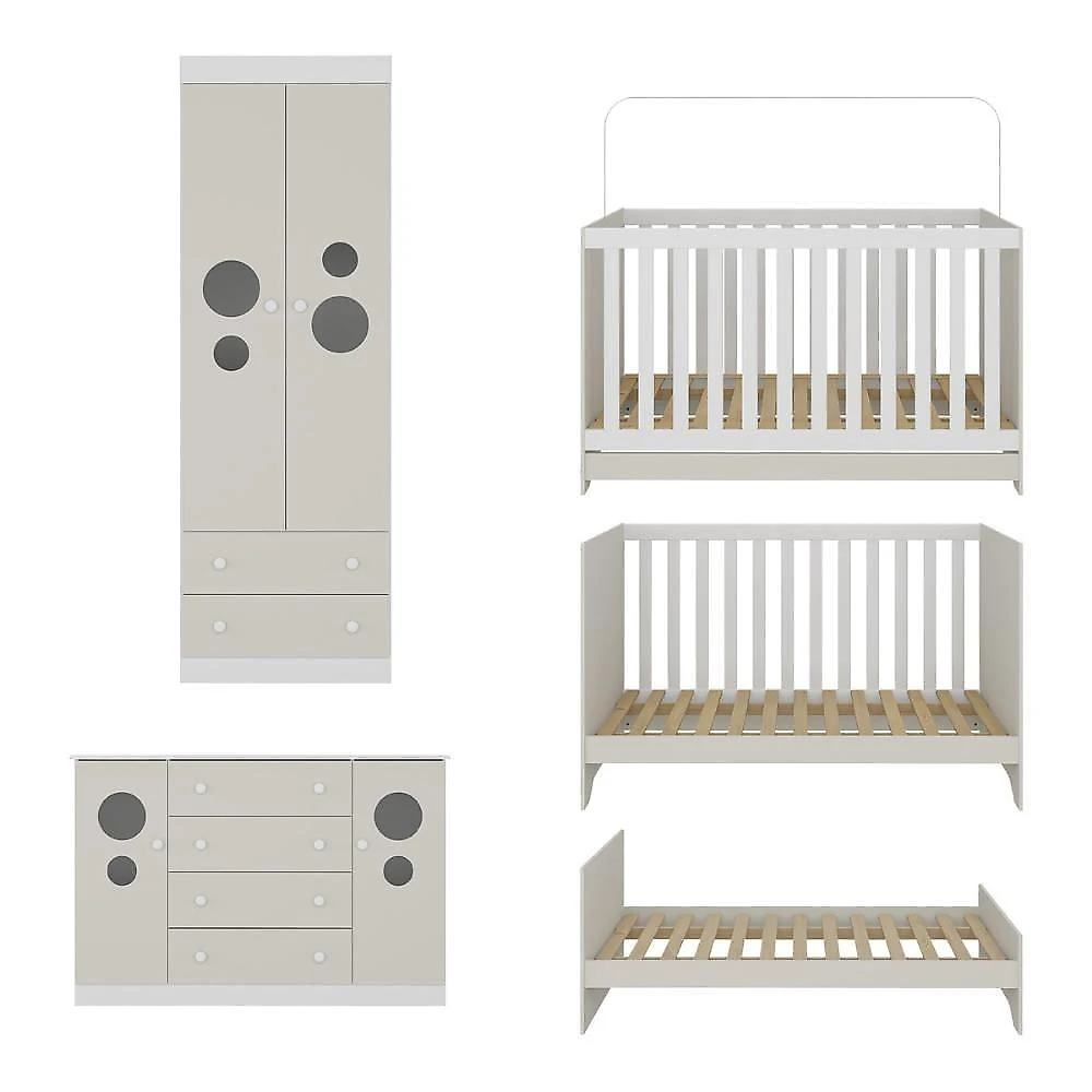 Quarto De Bebê Completo Berço Americano 3 Em 1 Colchão Pirulito Multimóveis MP4641 Branco-off White