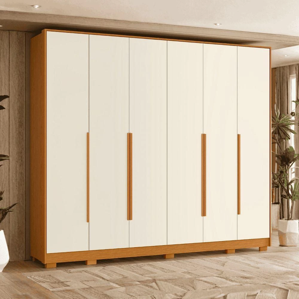 Guarda Roupa Casal Mônaco 6 Portas 6 Gavetas MDP Cinamomo Mel Off White Albatroz Móveis