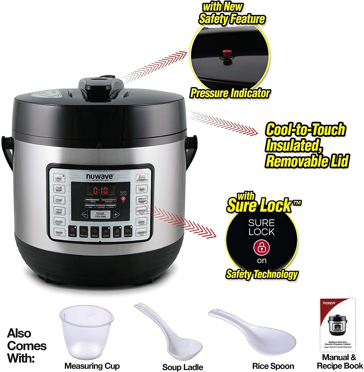 NUWAVE Nuwave Panela de Pressão Elétrica Multifuncional 5L 1 1 Definições Painel Digital Aço Inoxidável 1800W110V Preto