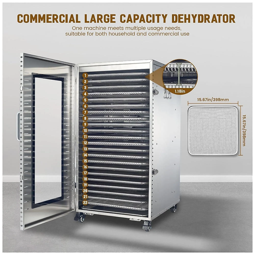Desidratador de Alimentos Comercial 22 Bandejas 2500W 110V Capacidade 3,5m² para Frutas e Carnes