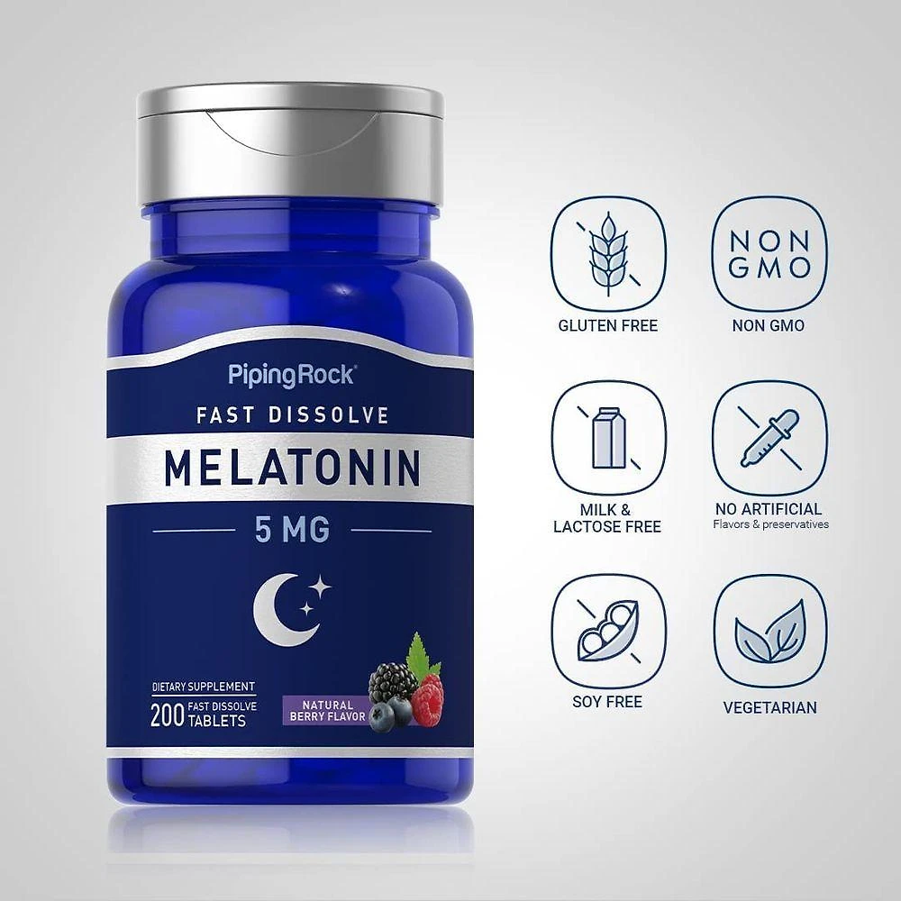 Miniatura Melatonina 5mg, 200 Comprimidos Sublingual, Frutas Vermelhas, Pipingrock