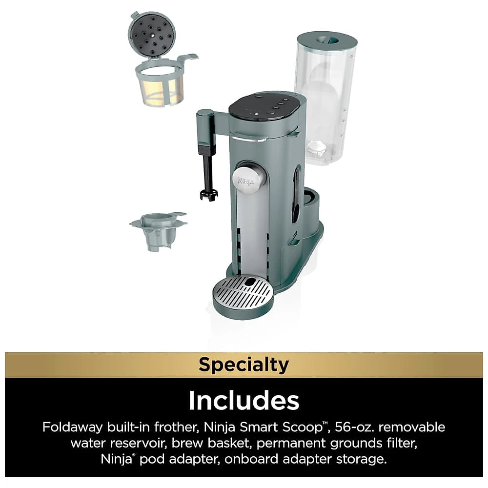 Cafeteira Programável 4 em 1 para Capsulas ou Café Moído, Frio ou Quente com Batetor de Leite, 110V Ninja PB051SG, Verde 110v