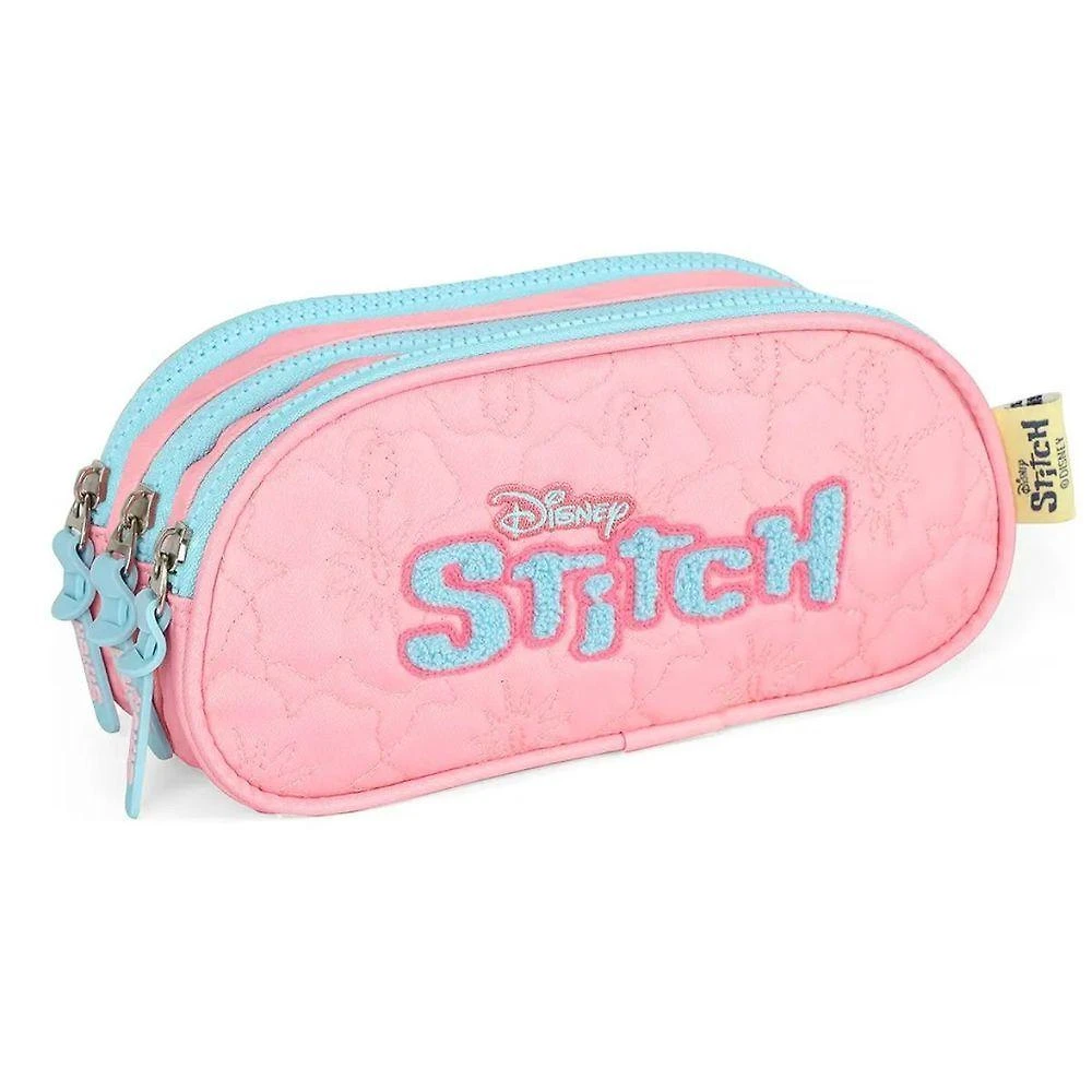 Estojo Triplo Matelassê Infantil Luxcel Stitch Escolar 1.1L Rosa