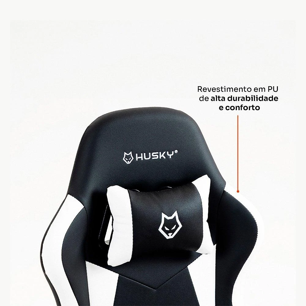 Miniatura Cadeira Gamer Husky Storm 100, Até 120kg, Almofadas, Reclinável 135º,  PU, Preta E Branca - HCG100PTBR