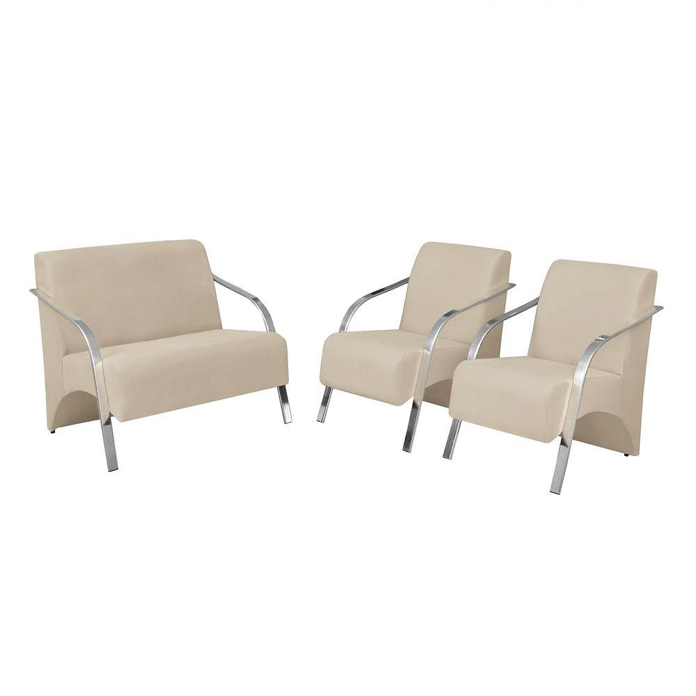 Conjunto Poltronas Vênus Braço Alumínio D Salla Bege