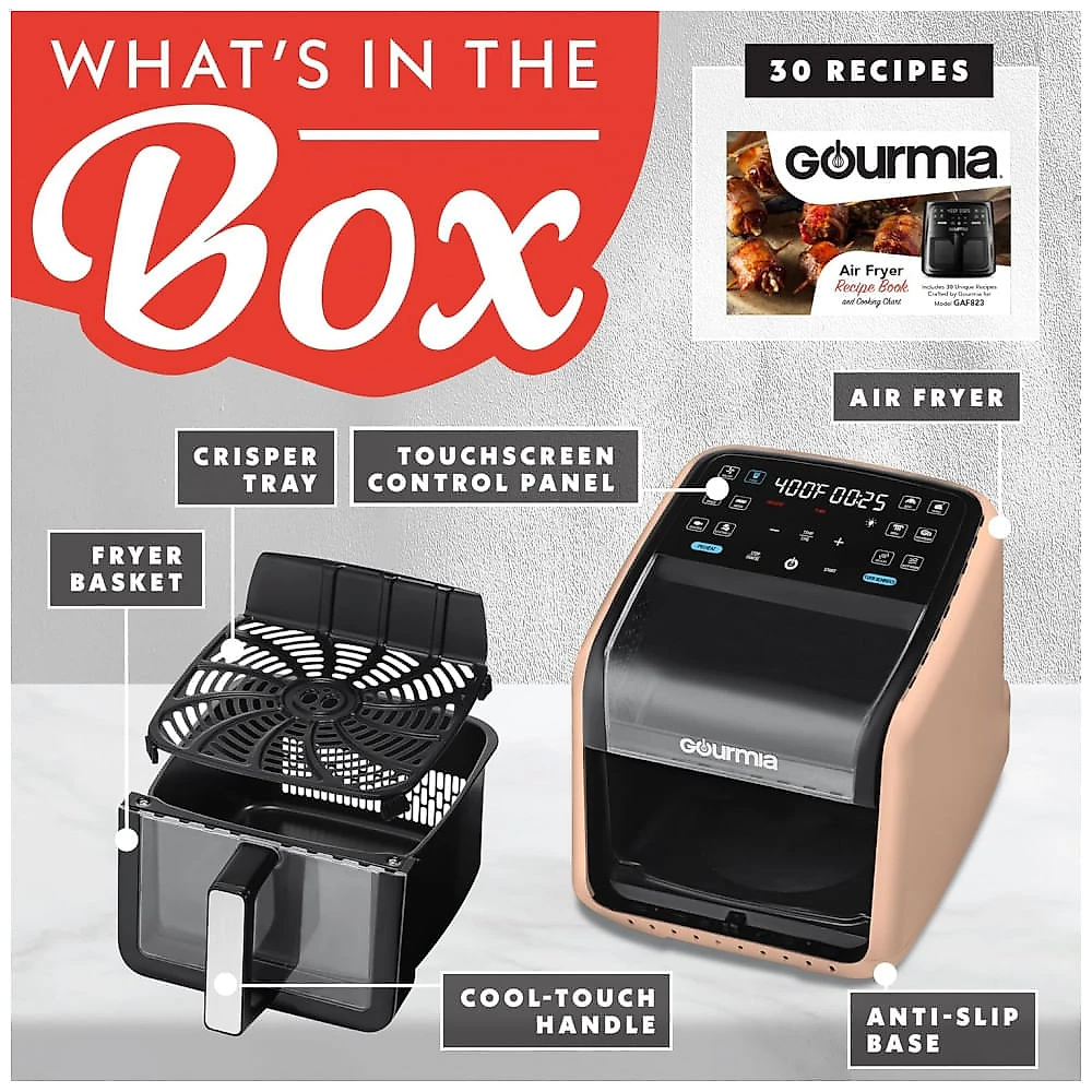 Fritadeira Elétrica Air Fryer Gourmia Pêssego 6,6L Janela Panorâmica 12 Programas FryForce 360 1500W 110V