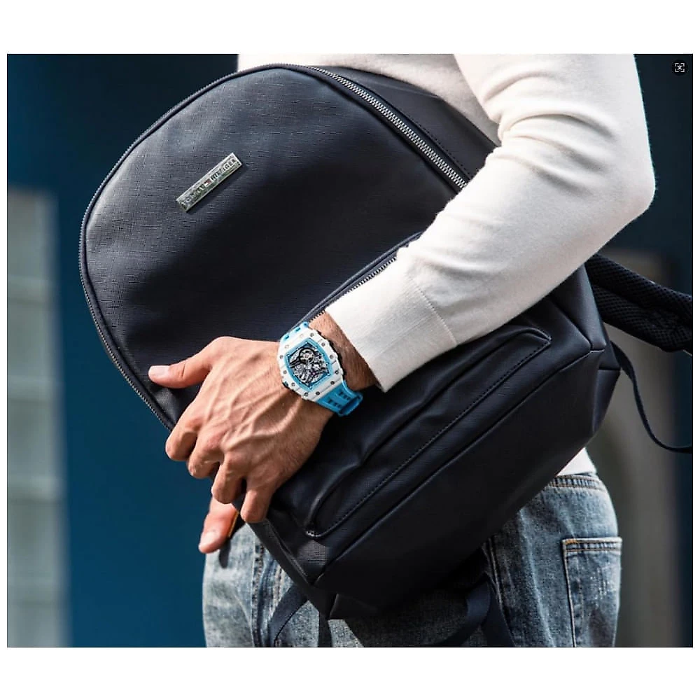 TSAR BOMBA Luxury Relógio Automático Mecânico Masculino com Bisel de Fibra de Carbono e Vidro de Safira 50M à Prova d'Água