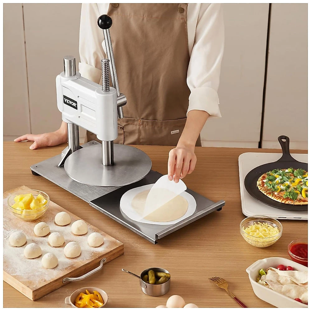 Prensa Manual para Massa de Pizza VEVOR 24 cm Inox Mola de Retorno Automático com 100 Folhas de Papel Manteiga