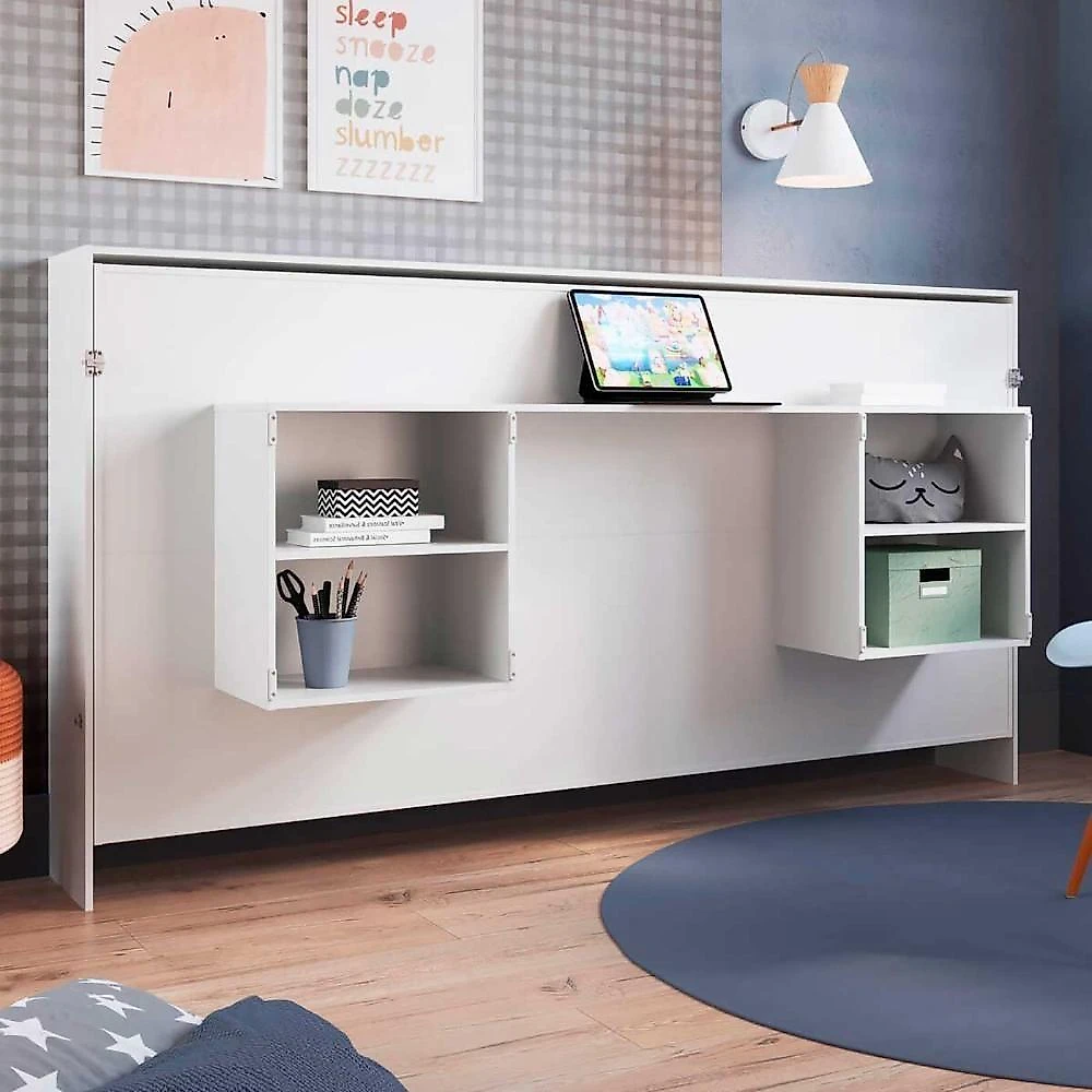 Cama Articulada Solteiro Horizontal 194cm Estante 4 Nichos Branco