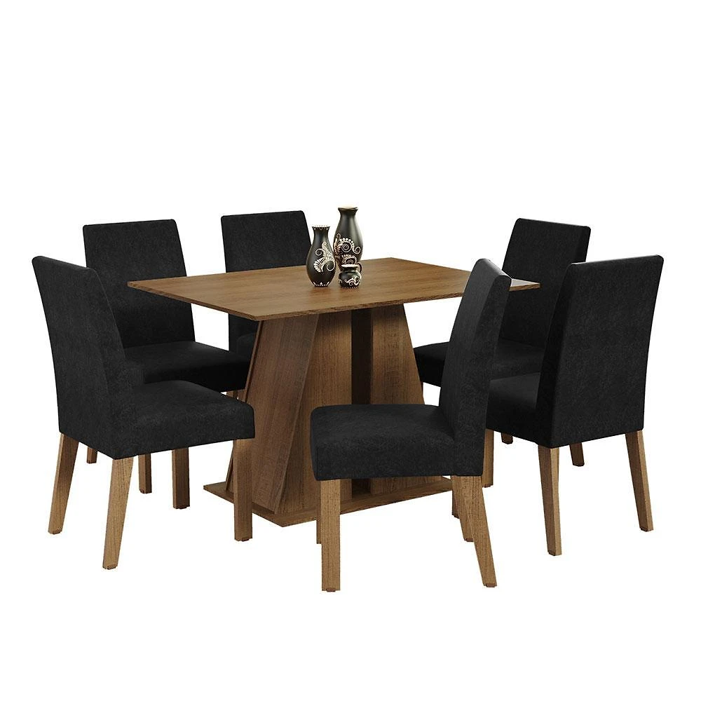 Conjunto sala de jantar mesa tampo de madeira 6 cadeiras rustic/oxford cheryl madesa